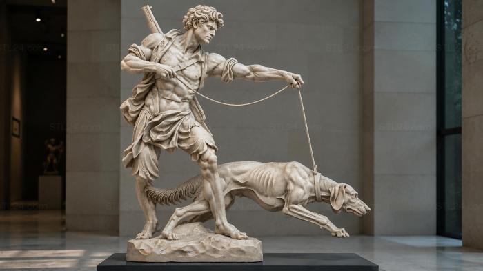 Hunter with Dog and Prey, Classical Sculpture 3d STL model