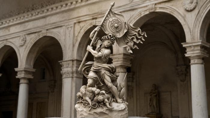 Angel with flag and putti sculpture 3d STL model