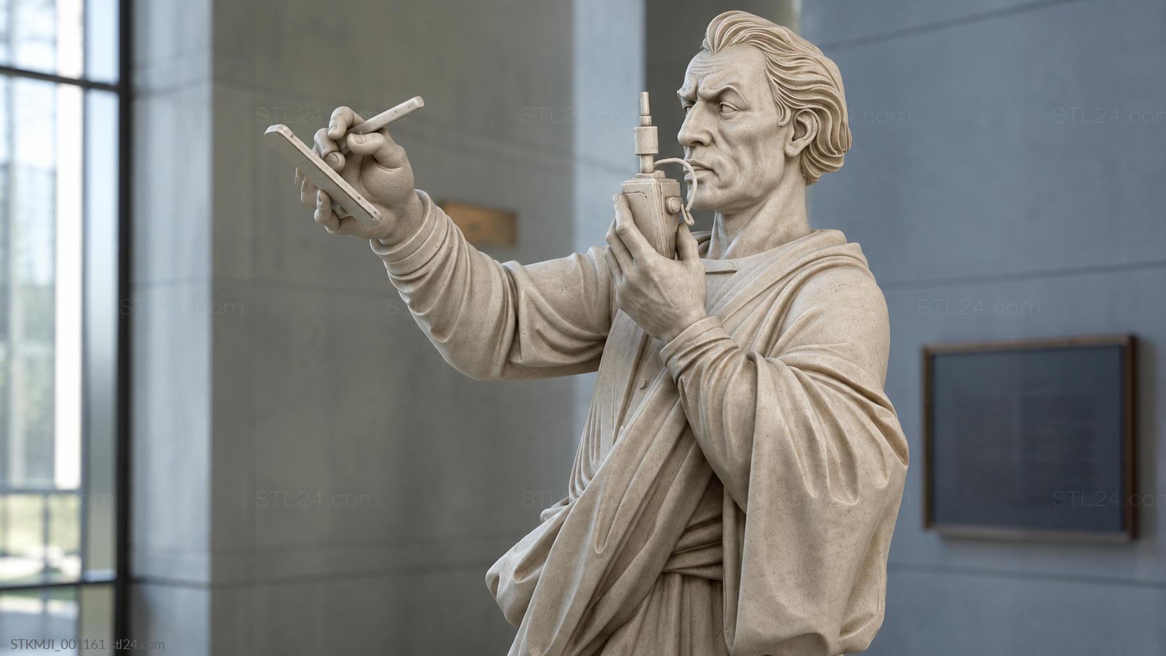 Microscope Statue Statues of men - Bust of a man holding a microscope, STKMJI_001161. 3D ...