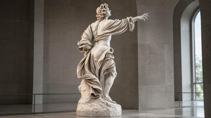 Statue of a man with flowing cloth in a dynamic pose 3d STL model