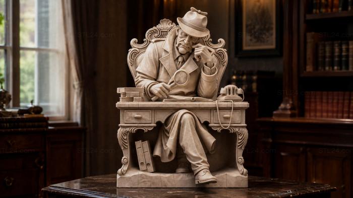 Detective at a table with a magnifying glass (bas-relief) 3d STL model