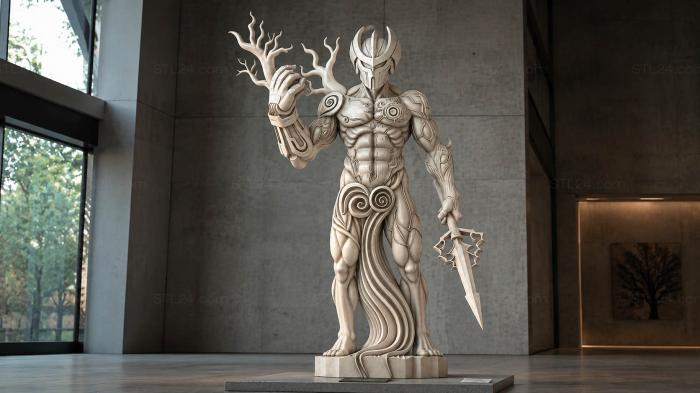 Mystical warrior with spiral ornament and branched crown 3d STL model