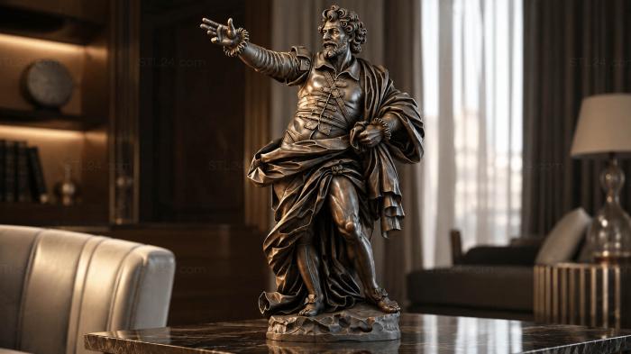 Statue of a man in historical clothing with his hand raised 3d STL model