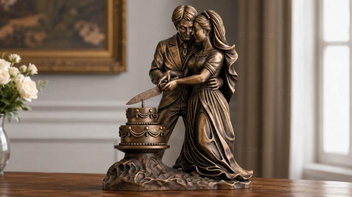 Wedding couple with cake and knife 3d STL model