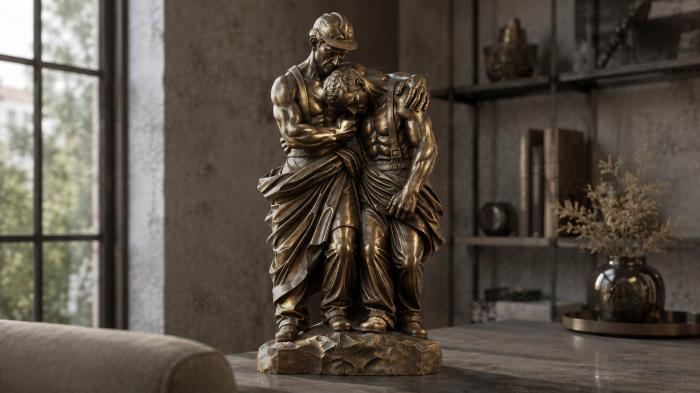 A figurine of a bearded man in a coat and hat with a dynamic pose 3d STL model