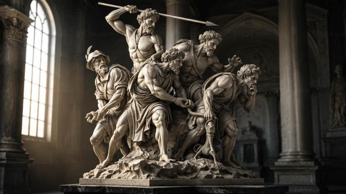 Classical composition with warriors and putti on a cloud 3d STL model
