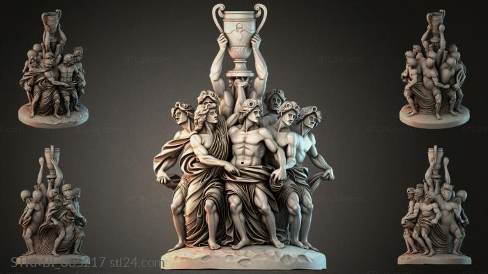 Classical composition with an athlete holding an urn and four figures 3d STL model