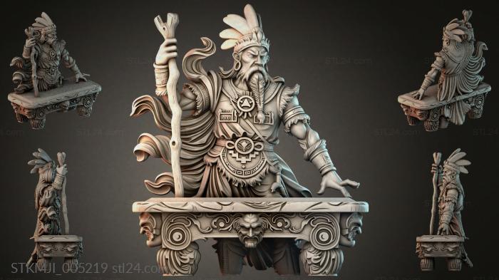 Greek warrior with spear on a decorative pedestal with columns 3d STL model