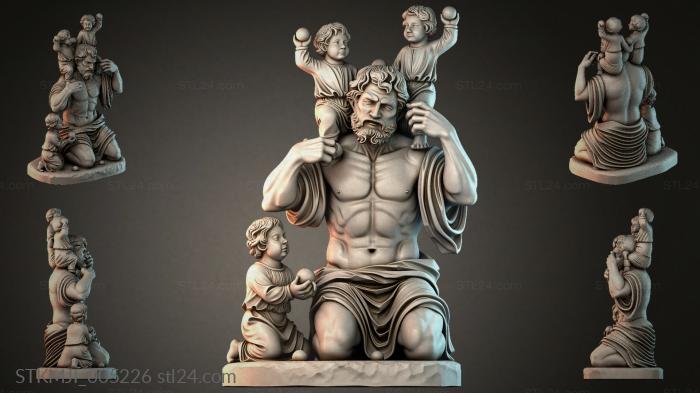 Seated Bearded Man with Children and Drapery 3d STL model