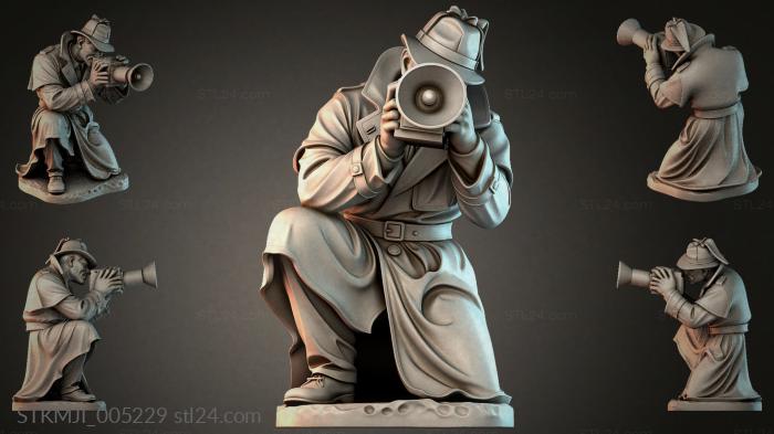 Man with a megaphone, sitting pose, figurine 3d STL model