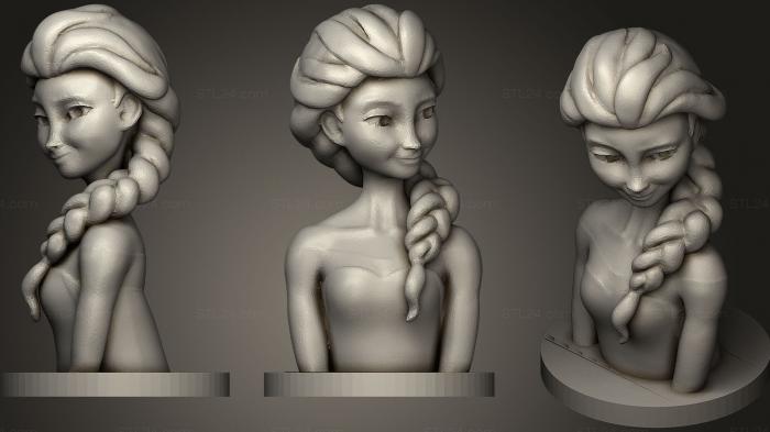 Figurines simple (Frozen Elsa Bust. No Text Matching Annas Base, STKPR_0491) 3D models for cnc