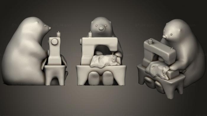 Статуэтки упрощенные (Куматый белый медведь со швейной машинкой, STKPR_0780) 3D модель для ЧПУ станка
