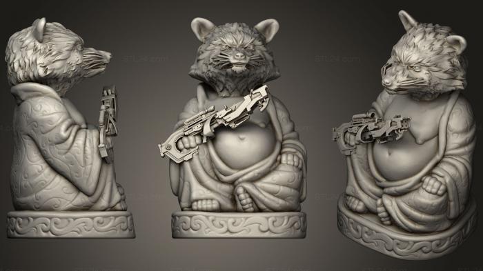 Figurines simple (Rocket Racoon (V2) Buddha W rifle, STKPR_1093) 3D models for cnc