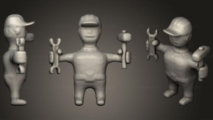 Worker guy brass figure low poly game ready