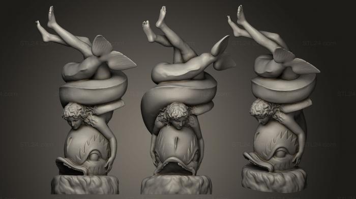 Miscellaneous figurines and statues (Eros Cupid and Dolphin, STKR_0003) 3D models for cnc
