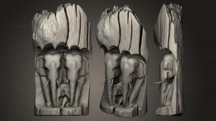 Статуэтки и статуи разные (Деревянные Азиатские Слоны, STKR_0467) 3D модель для ЧПУ станка