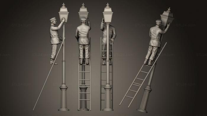 Статуэтки и статуи разные (Фонарный столб фонарщик, STKR_0613) 3D модель для ЧПУ станка