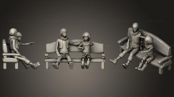 Статуэтки и статуи разные (Братья на скамейке Рассказ о двух сыновьях, STKR_0757) 3D модель для ЧПУ станка