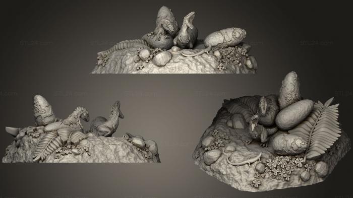 Статуэтки и статуи разные (Гнездо Динозавра 28 мм Миниатюрное, STKR_0792) 3D модель для ЧПУ станка