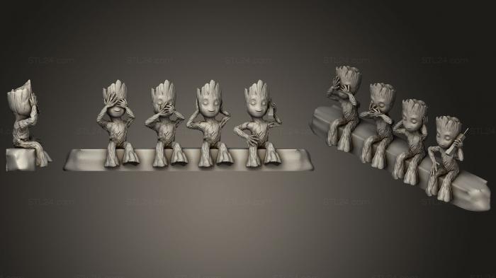 Miscellaneous figurines and statues (Four Wise Groot Cellphone Request, STKR_0819) 3D models for cnc