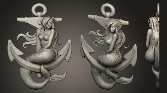Miscellaneous figurines and statues (Mermaid on anchor, STKR_1458) 3D models for cnc