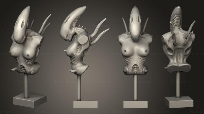 Статуэтки и статуи разные (Бюст Инопланетного Ксеноморфа, STKR_1947) 3D модель для ЧПУ станка