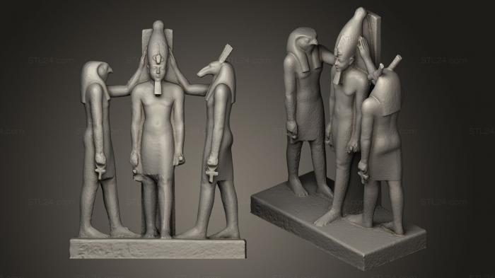 Статуи религиозные (Статуя Рамзеса III с Гором и Сетом, STKRL_0039) 3D модель для ЧПУ станка