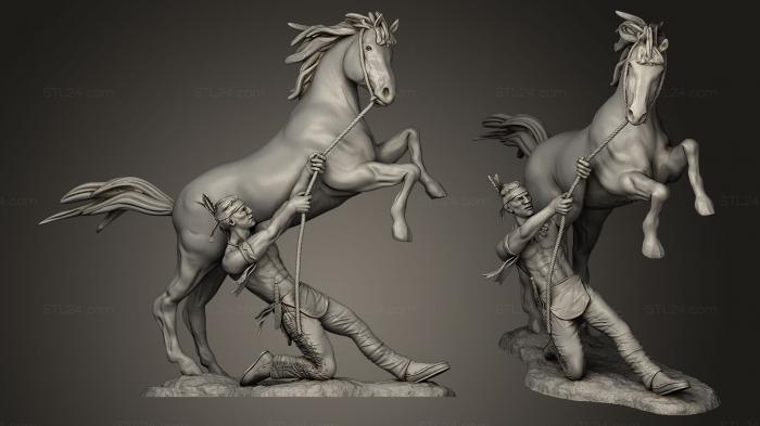 Статуэтки военные (Индеец ловит лошадь, STKW_0013) 3D модель для ЧПУ станка