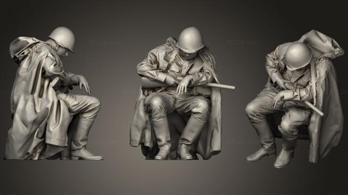 Статуэтки военные (Человек в форме советского солдата с ППШ, STKW_0482) 3D модель для ЧПУ станка