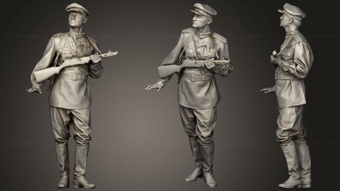 Статуэтки военные (Мужчина в костюме советского офицера с ППШ, STKW_1450) 3D модель для ЧПУ станка