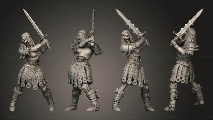 Military figurines (Zombie Knight Female Attacking, STKW_15344) 3D models for cnc