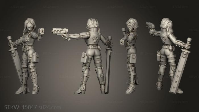 Cyber Girl with Gun and Sword