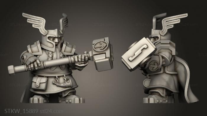 Military figurines (Dwarf Male Warrior Two Hammer warhammer, STKW_15889) 3D models for cnc