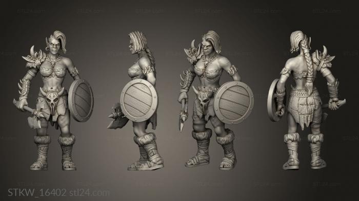 Military figurines (Orc Female Warrior with shield and ax, STKW_16402) 3D models for cnc