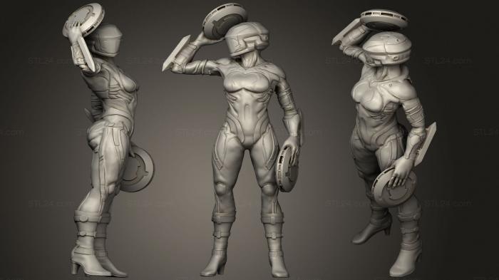 Статуэтки военные (НАУЧНО-фантастическая миниатюрная женщина - солдат, STKW_1774) 3D модель для ЧПУ станка