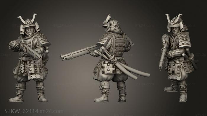 Military figurines (Fantasy Japanese Samurai on Foot Musket Musketmen, STKW_32114) 3D models for cnc