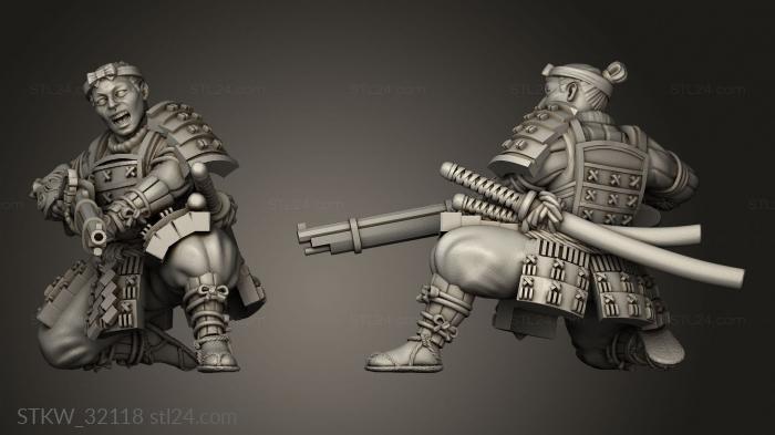 Military figurines (Fantasy Japanese Samurai on Foot Musket Musketmen, STKW_32118) 3D models for cnc