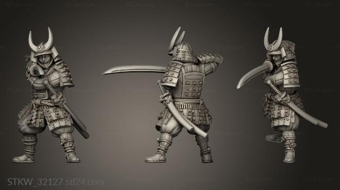 Military figurines (Fantasy Japanese Samurai on Foot Swordsman, STKW_32127) 3D models for cnc