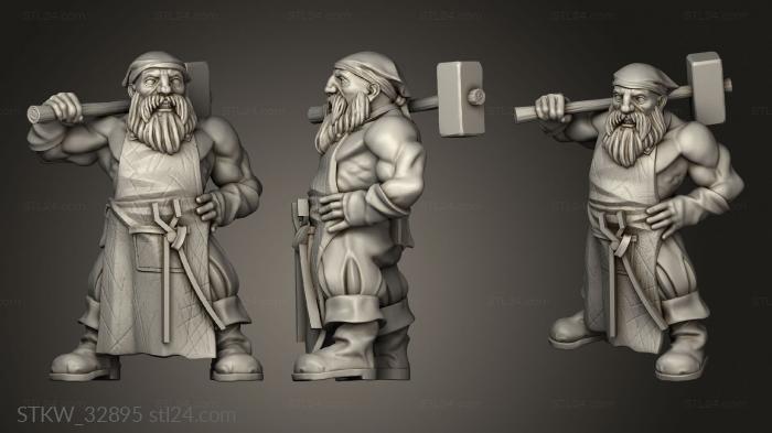 Military figurines (Forge with Dwarf Blacksmith, STKW_32895) 3D models for cnc
