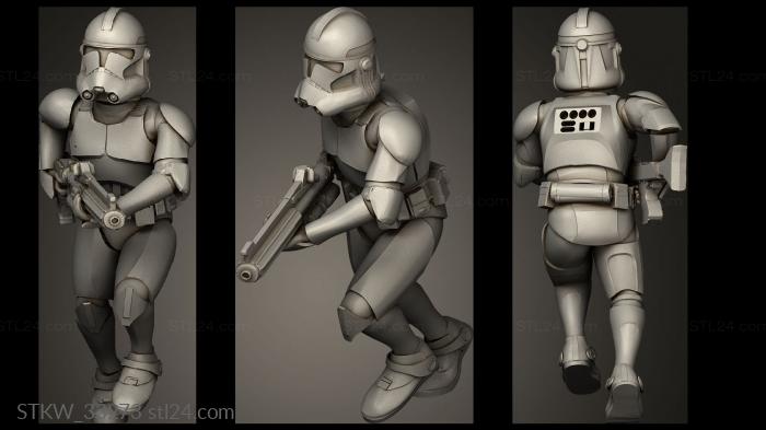 Military figurines (Genetically Engineered Trooper Squad Clone Running, STKW_33273) 3D models for cnc