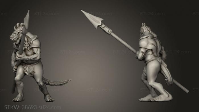 Military figurines (Lizardfolk Female Spear Two, STKW_38693) 3D models for cnc