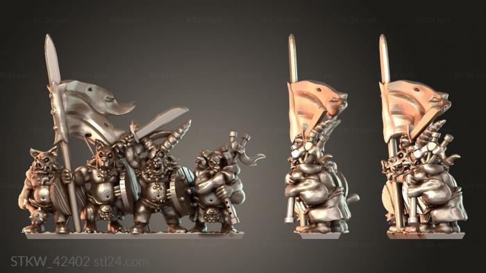 Military figurines (Beastfolk Clan Warrior with Shields Command, STKW_42402) 3D models for cnc