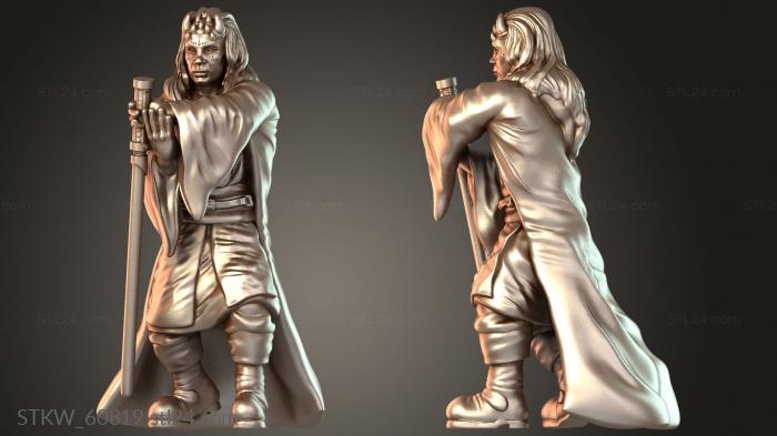 Mystical warrior with long hairs and horns thick saber