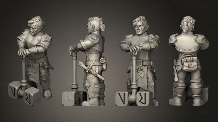 Military figurines (Gham Dwarf Warrior Girl With Big Hammer, STKW_6675) 3D models for cnc