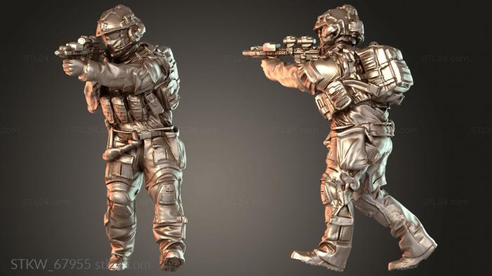 Military figurines (US Rangers Walking Aiming Scout, STKW_67955) 3D models for cnc