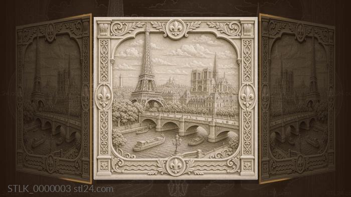 Paris - Eiffel Tower and Seine 3d STL model