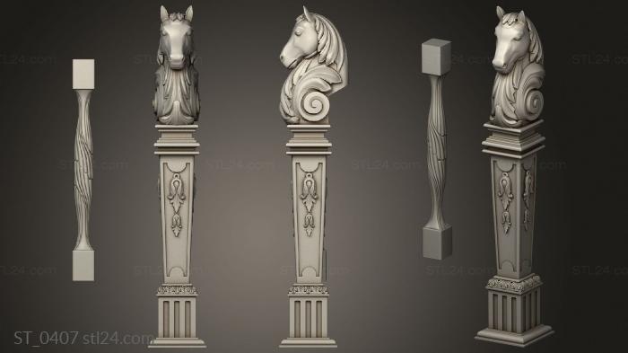 Pillar (Entrance post with horses head and openwork balustrade, ST_0407) 3D models for cnc