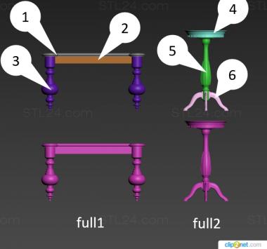 Tables (Table and flower stand, STL_0439) 3D models for cnc