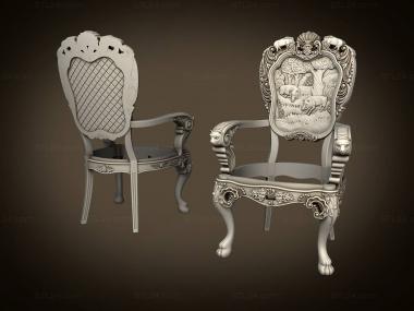 Chair (Carved chair with a panel of wild boars in the forest on the back, STUL_0151) 3D models for cnc