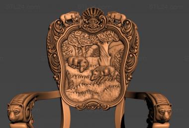 Chair (Carved chair with a panel of wild boars in the forest on the back, STUL_0151) 3D models for cnc